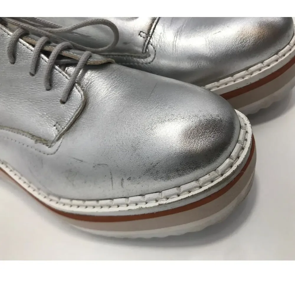 Matisse Vega Silver Metallic Platform Leather Lace Up Derby Shoes Size 8